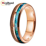 Inlaid Whiskey Barrel Wood and Blue-Green Opal 6/8MM Men Women Tungsten Rings