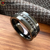High Quality Black Cubic Zirconia Stones Inlay 8MM  Tungsten Wedding Rings