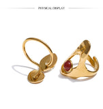 18K Gold Plated Stainless Steel Red Agate Stone Shell Geometric Chic Trendy Ring