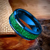 Green Opal Inlay Beveled Polished 6/8mm  Silver/Gold/Blue/Black Tungsten Rings