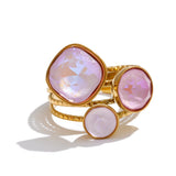 18K Gold Plated New Multi-Color Crystal Square Round Adjustable Ring Popular Jewellery