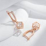 14 Karat Gold Filled AAA Lab Created Zircon Diamonds Hollow Square Dangle Earrings