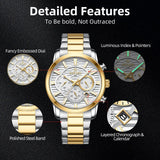 VIP Mens Chronograph Luminous Waterproof Date Stainless Steel Silver Men Quartz Wristwatches - Ideal Present - The Jewellery Supermarket