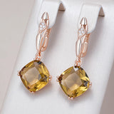 14 Karat Rolled Gold New Square Brown AAA Zircon Crsytals Dangle Retro Earrings for Women