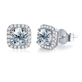 Unusual Square Halo Moissanite Diamonds Stud Earrings for Women 925 Sterling Silver Trendy Fashion Fine Jewellery - The Jewellery Supermarket