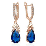 14K Gold Filled Blue Red Dark Blue AAA Zircon Crystals Long Dangle Elegant Earrings
