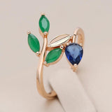 Vintage Leaf  Simple Rolled 14K Rose Gold With AAA Zircon Crystals Rings for Women - High Quality Fine Jewellery
