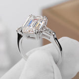 Gorgeous 3 Stone 1-4ct Emerald Cut VVS1 D Colour Moissanite Diamonds Silver Ring