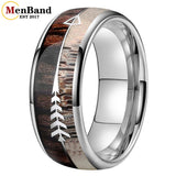 Koa Zebra Wood Antler Steel Arrows Inlay 6/8MM Tungsten Band Rings for Men Women