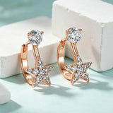 14 Karat Filled Gold Full Shiny AAA Zircon Diamonds Star Design Drop Earrings