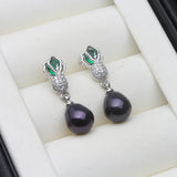 Pineapple Motif Beautiful Real Pearl AAA Zircon Diamonds Silver Drop Earrings