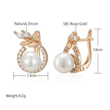 Gorgeous 14K Rolled Rose Gold Pearl Earings with AAA Zirconia Crystals - Luxury Fine Daily Jewellery