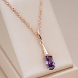 14K Gold Filled Fashion Purple AAA Zircon Crystal Water Drop Long Fine Pendant Necklace