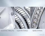 Luxury Silver Stainless Steel Coil Bracelet Quartz White Dial Crystal Snake Watch