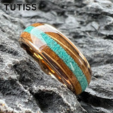 Amazing Whiskey Barrel Oak Wood Crushed Turquoise Inlay Tungsten Carbide Rings