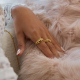 18K Gold Plated Stainless Steel Geometric Fashion Ring With Zircon Crystals Charm Jewellery