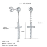 Splendid Round Cut Moissanite Diamonds Tassel Chain Cross Drop Earrings - Silver Religious Fine Jewellery - The Jewellery Supermarket