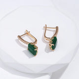 14 Karat Gold Filled Square Opal Dark Green AAA Zircon Crystal Vintage Earrings For Women