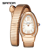 Awesome Fashion Retro Light Luxury Serpentine Design Inlaid with Zirconia Diamond High End Women's Quartz Watch