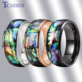 Domed Polished Cool Abalone Shell 8MM Men Women Tungsten Wedding Engagement Rings