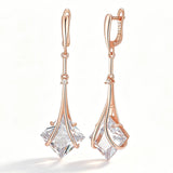 14 Karat Gold Filled Square White AAA Zircon Crystal Dangle Earrings Vintage Jewellery