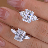 3 Stone 2 - 4CT Emerald Cut VVS1 D Colour Moissanite Diamond Silver Engagement Ring