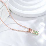 Glossy Square Design Filled 14K Rose Gold Mist Green AAA Zircon Necklace Pendant - Elegant Party  Jewellery