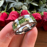 Pipe Cut Polished Finish Groove Inlay Silver Colour Men Women Tungsten Wedding Rings