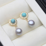 Elegant Cultured Multicolour Pearls AAA Zircon Diamonds Turquoise Stones Silver Earrings