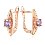 Latest Fashion Smooth Geometric Filled 14K Rose Gold Purple AAA Crystals Drop Earrings - Trendy Party Jewellery