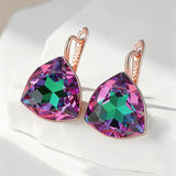 14 Karat Rolled Gold Unique Big Purple Triangular AAA Zircon Crystal Drop Earrings
