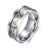 New Silver Color Celtic Dragon Inlay Polished Tungsten Engagement Wedding Ring