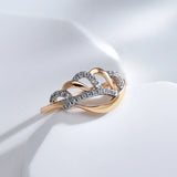 Luxury Crystal Flower Design 14K Rolled Rose Gold AAA Zircon Diamonds Fashion Wedding Rings - Fine Jewellery