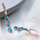 14 Karat Rolled Gold Fashion Blue AAA Zircon Crystals Vintage Long Dangle Earrings