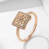 New Arrival Luxury Rolled 14K Rose Gold Hollow Square AAA Zircon Dimonds Ring -Luxury Vintage Jewellery