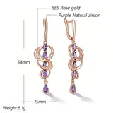 14 Karat Rolled Gold Shiny Purple AAA Zircon Crystals Drop Amazing Earrings For Women