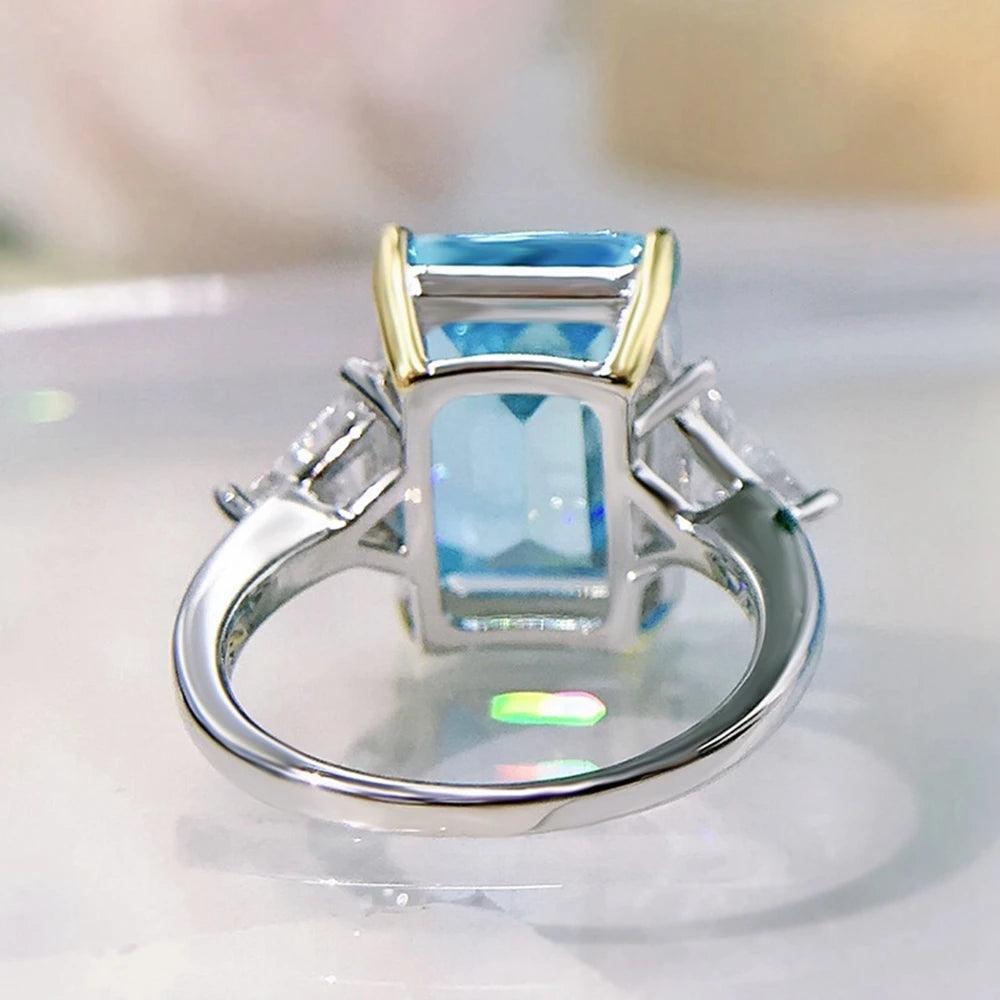 Super 18K WGP Emerald Cut High Quality AAAAA High Carbon Aquamarine Gemstone Rings For Women -- Fine Jewellery - The Jewellery Supermarket