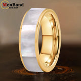 White Mother Of Pearl Shell Inlay Plane Polished Black Tungsten Ring for Men Women