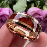 New Tungsten Wood Inlay Beveled Egdes Flat Polished Finish Fashion Wedding Rings For Men Women - The Jewellery Supermarket