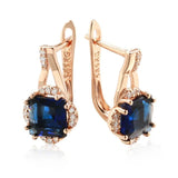 Superb 14K Rolled Rose Gold Crystal Flower Geometric Blue AAA Zircon Crystals Earrings -  Luxury Vintage Jewellery