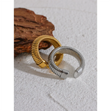 18K Gold Plated Fashion Stainless Steel Round Elastic Minimalist Metal Classic Open Ring