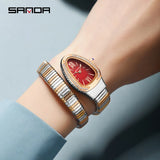 New Light Luxury Serpentine Quartz Rhinestone Embellished Bracelet Watch