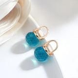 14K Gold Filled New Geometric Spherical Blue AAA Zircon Crystal Pendant Earrings