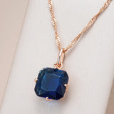 Admirable Rolled 14K Rose Gold Big Square Dark Blue AAA Zircon Crystal Necklace For Women - Fashion Jewellery