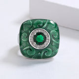 Fashion Green Handmade Enamel AAA Zircon Crystals Domineering Unique Ring