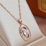 Luxury Oval 14K Filled Rose Gold AAA Zircon Diamonds Pendant Twine Texture Long Chain Fashion Fine Jewellery