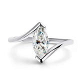New Design 1CT Marquise Cut VVS1 D Colour Moissanite Diamond Solitaire Silver Ring