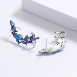 Creative Small Fish Shape Handmade Enamel Zircon Diamonds Stud Earrings