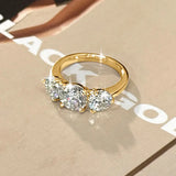 Amazing Three Stone Ring 8mm&6.5mm VVS1 D Colour Round Moissanite Fine Ring