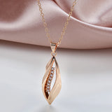 Luxury Vintage Design Leaf Shape Rolled 14K Rose Gold AAA Zircon Diamonds Pendant Necklace - Trendy Jewellery